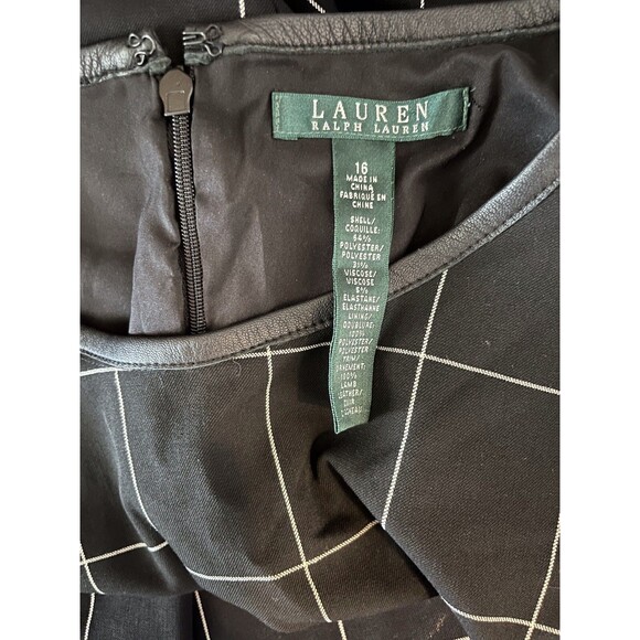 LAUREN Ralph Lauren Leather Trim Windowpane Plaid Shift Dress Black Size 16 - Picture 7 of 9